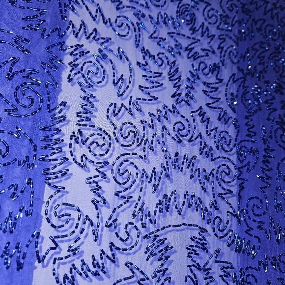 Elegant Blue Beaded 100% Silk Cardigan By Blavk Tie Oleg Cassini Size 10 - Picture 5 of 6